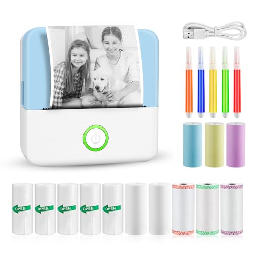 GuKKK Mini Drucker, Mobiler Fotodrucker, Tragbarer Mini Fotodrucker, Wireless Fotodrucker Thermodrucker mit 13 Rollen Druckerpapie und 6 Buntstifte, Smartphone Bluetooth, für Liste, Journal GuKKK Mini Drucker, Mobiler Fotodrucker, Tragbarer Mini Fotodrucker, Wireless Fotodrucker Thermodrucker mit 13 Rollen Druckerpapie und 6 Buntstifte, Smartphone Bluetooth, für Liste, Journal von GuKKK