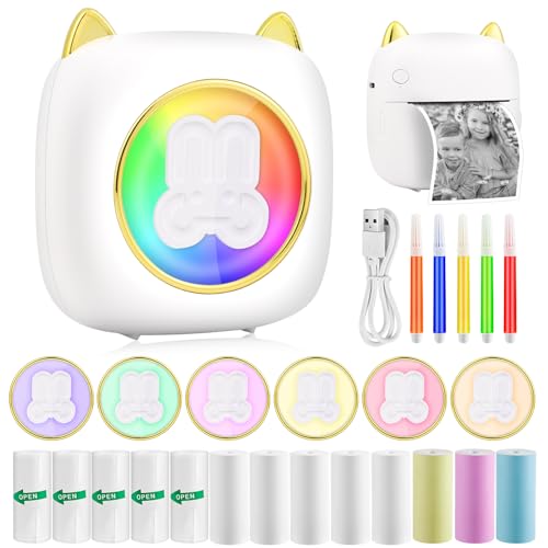 GuKKK Mini Drucker, Mobiler Fotodrucker, Tragbarer Mini Fotodrucker, Wireless Fotodrucker Thermodrucker, mit 13 Rollen Druckerpapie und 5 Buntstifte, Smartphone Bluetooth Drucker, für Liste, Journal GuKKK Mini Drucker, Mobiler Fotodrucker, Tragbarer Mini Fotodrucker, Wireless Fotodrucker Thermodrucker, mit 13 Rollen Druckerpapie und 5 Buntstifte, Smartphone Bluetooth Drucker, für Liste, Journal von GuKKK