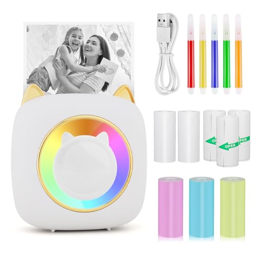 GuKKK Mini Drucker, Mobiler Fotodrucker, Tragbarer Mini Fotodrucker mit Sieben Farben LED, Wireless Fotodrucker Thermodrucker, Smartphone Bluetooth Drucker, für Lernhilfe,Lernnotizen,Journal (Weiß) GuKKK Mini Drucker, Mobiler Fotodrucker, Tragbarer Mini Fotodrucker mit Sieben Farben LED, Wireless Fotodrucker Thermodrucker, Smartphone Bluetooth Drucker, für Lernhilfe,Lernnotizen,Journal (Weiß) von GuKKK