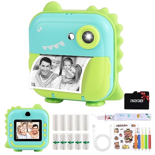 Kinderkamera Sofortbildkamera, GuKKK 1080P 2,4 Zoll Bildschirm DigitalKamera für Kinder, Sofortbildkameras Kinder mit 32GB Karte 10 Rollen Druckpapier 5 Farbige Stifte Geschenk für 3-12 Jahre Kinder von GuKKK