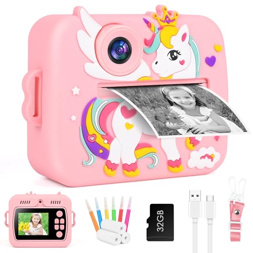 GuKKK Kinderkamera Sofortbildkamera, 2,4 Zoll Sofortbildkamera Kinder mit 32G TF Karte und Fotopapier Drucken, 1080P HD Digitalkamera Kinder, Weihnachten Geschenk für Jungen und Mädchen 3-12 Jahre von GuKKK