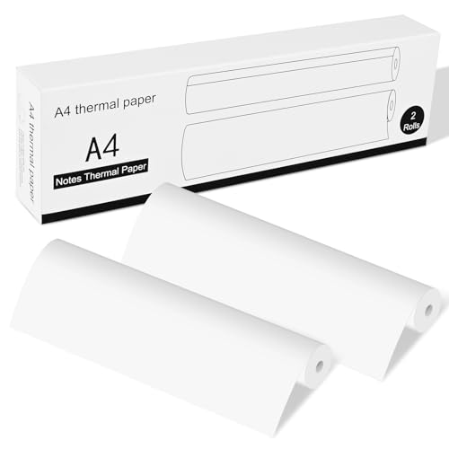 Thermopapier A4 für Tragbaren Drucker A4, GuKKK 2 Rollen Schnell Trocknendes Thermopapier A4 Druckerpapier, 210x297mm, Bewerbungspapier Super White A4, Hoher Opazität A4 Thermopapier(ca. 50 Blatt) von GuKKK