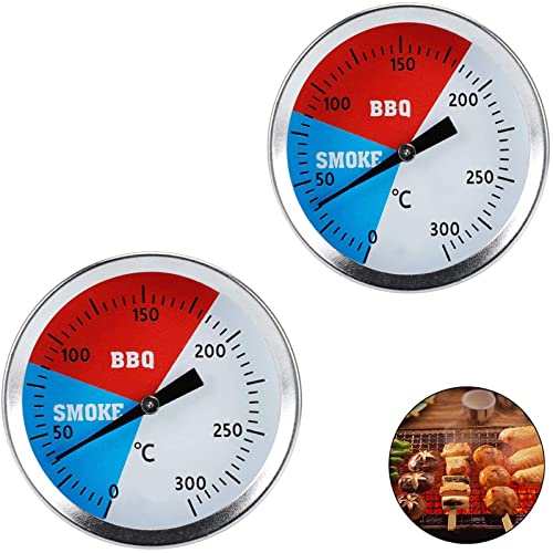 Guador 2 Stück BBQ Thermometer Temperaturanzeige für Outdoor BBQ Backen Edelstahl Räucherthermometer bis 300 °C für alle Grills Smoker und Grillwagen Analoges Grillzubehör von Guador