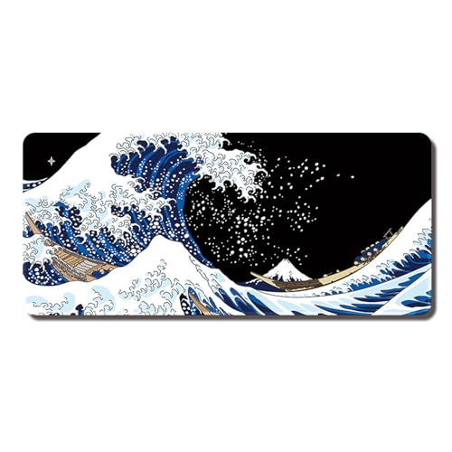 Guangcailun Japanisches Ukiyo e Gaming Desktop Schreibtisch Präzises, minimal gestaltetes Mauspad, rutschfest, für tägliches Gaming, minimal gestaltete Maus, B, 30 * 80 * 0.3 cm von Guangcailun
