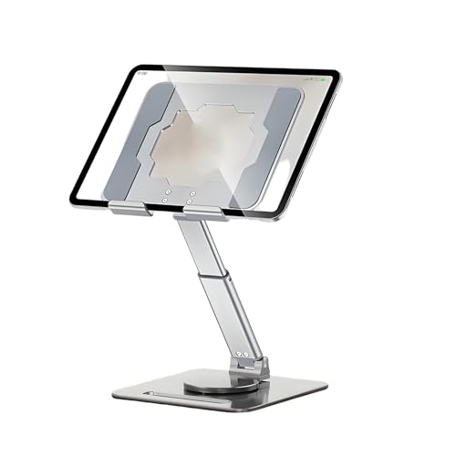 GuaziV 360 ° drehbarer Tablet-Ständer - Verstellbarer iPad-Tablet-Halter für Schreibtisch, faltbarer iPad-Schwenkständer für Zuhause & Büro (poliertes Silber) von GuaziV