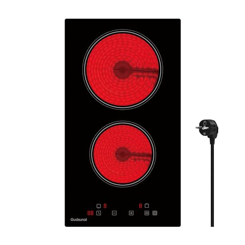 Gudsunal Domino Kochfeld, 2-Platten Glaskeramikkochfeld mit Stecker, 3000W, 9 Heizstufen, 1-99 Minuten Timer, Touch-Steuerung, Automatische Abschaltung, Kindersicherung von Gudsunal
