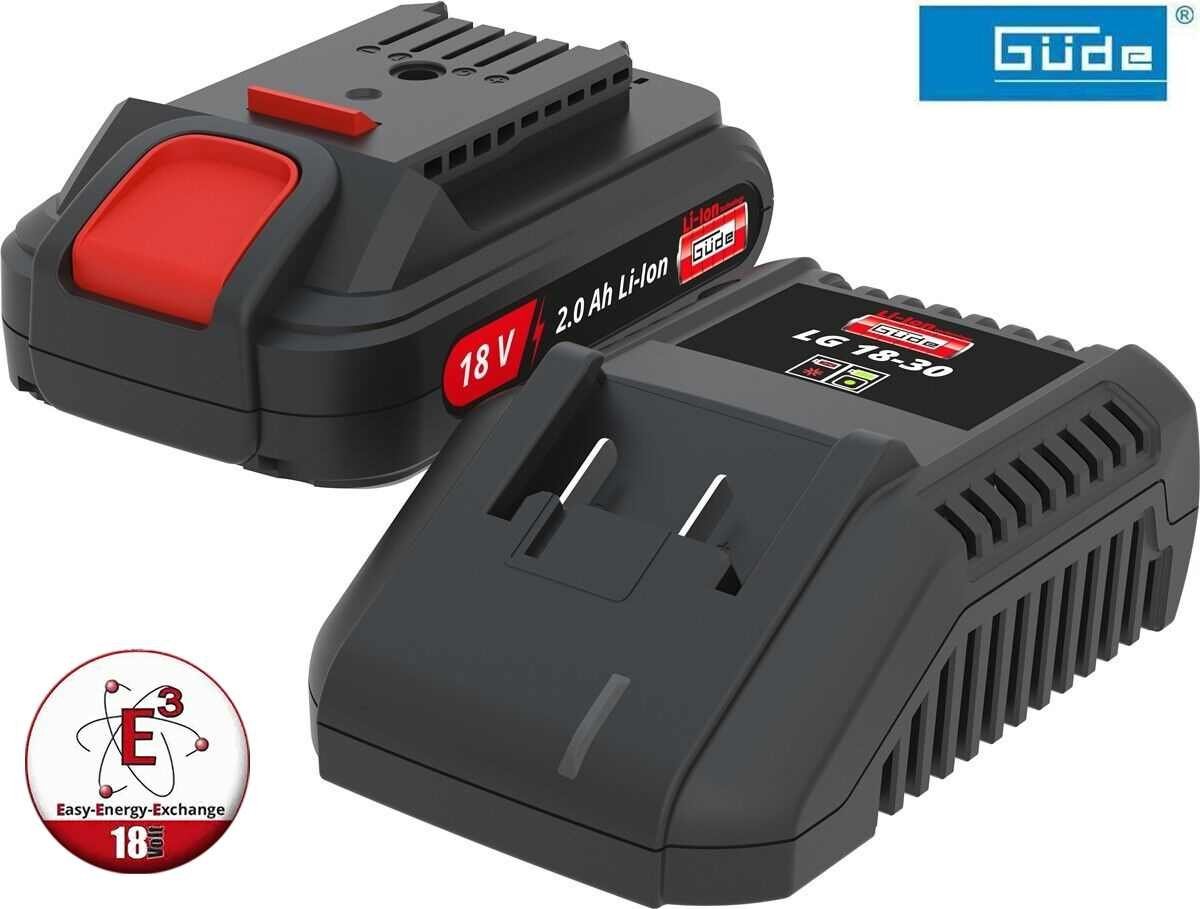 Güde GÜDE Starterset Systemladegerät + 18V E³ Systemakku 2 Ah LGAP 18-3020 Akku Starter-Set von Güde