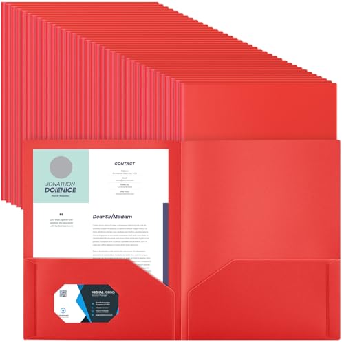 Gueevin 300 Stück Kunststoff-Ordner mit Taschen, 2 Fächer, passend für Briefgröße, robuste Schulmappen, Visitenkartenhalter für Zuhause, Büro, Schule, Geschäft, 29 x 24 cm, Rot Gueevin 300 Stück Kunststoff-Ordner mit Taschen, 2 Fächer, passend für Briefgröße, robuste Schulmappen, Visitenkartenhalter für Zuhause, Büro, Schule, Geschäft, 29 x 24 cm, Rot von Gueevin