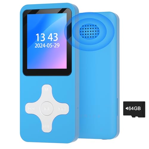 Gueray 64GB MP3-Player mit Bluetooth 5.0 Tragbarer digitaler Musikspieler mit HiFi-Sound Eingebauter Lautsprecher Unterstützung FM-Radio Sprachrekorder TF-Karte von Gueray