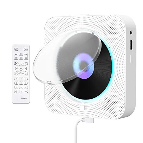 Gueray CD Player Bluetooth mit Hintergrundlicht Lautsprecher CD-Player für Wandmontage Unterstützt Fernbedienung LED-Anzeige FM-Radio USB- und TF-Kartenwiedergabe 3,5 mm Audiobuchse Staubschutzhülle von Gueray