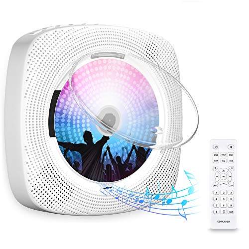 Gueray CD-Player für Wandmontage mit Bluetooth HiFi Lautsprecher Fernbedienung LED-Display Unterstützt FM-Radio USB-Player mit 3,5 mm Kopfhöreranschluss mit Staubschutzhülle von Gueray
