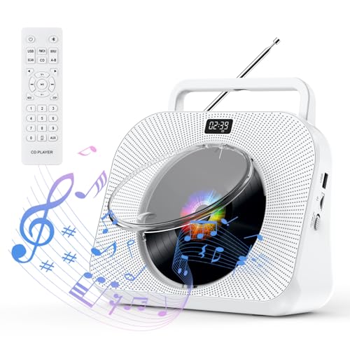 Gueray CD Player für Zuhause Bluetooth Desktop CD-Player mit Lautsprechern Kopfhöreranschluss FM Radio Boombox CD-Spieler mit Fernbedienung Unterstützung Wecker Timer USB AUX TF Card Playback von Gueray