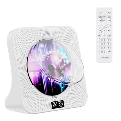 Gueray Desktop CD Player Bluetooth CD-Spieler mit Lautsprechern für Zuhause Tragbarer CD-Player mit AUX USB Kopfhörer Jack FM Radio CD Player mit Fernbedienung Staubschutz LCD Display für Kinder von Gueray