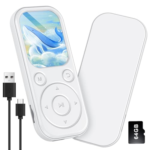 Gueray MP3 Player Bluetooth mit 64GB MP3 Players für hörbücher geeignet Unterstützt FM-Radio Rekorder Alarm Video E-Book Bilder TF-Karte bis zu 128GB Weiß von Gueray