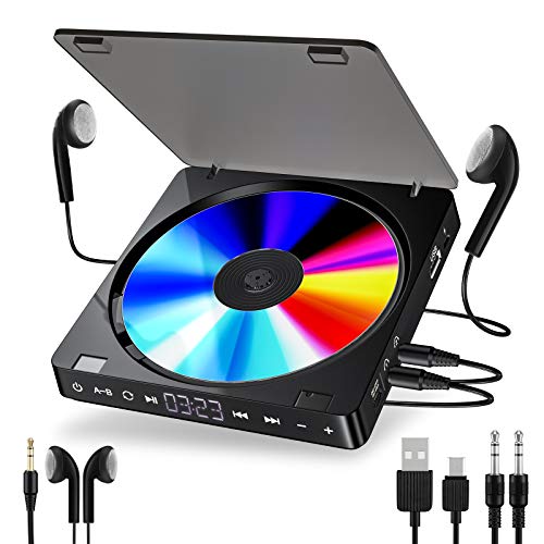 Gueray Tragbarer CD Player 1200 mAh Persönlicher Wiederaufladbar MP3 CD Player mit Doppelte 3.5mm Kopfhörern Buchse Disc von Gueray