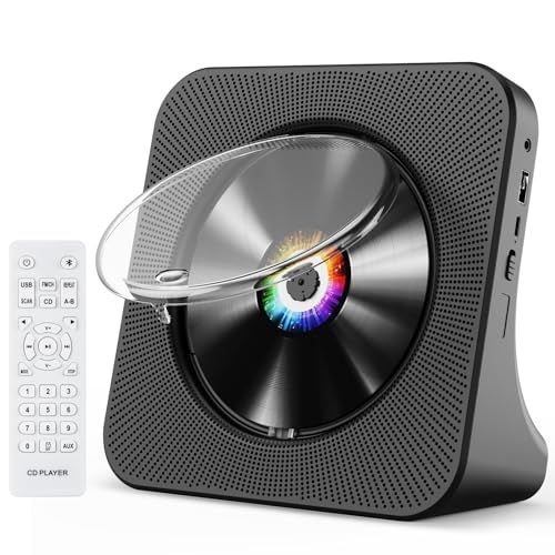 Gueray Tragbarer CD Player mit Bluetooth Desktop CD-Player für zu Hause Eingebaute Doppelte HiFi-Lautsprecher AUX-Kopfhöreranschluss UKW-Radio mit Fernbedienung USB-Anschluss LCD Display(Schwarz) von Gueray