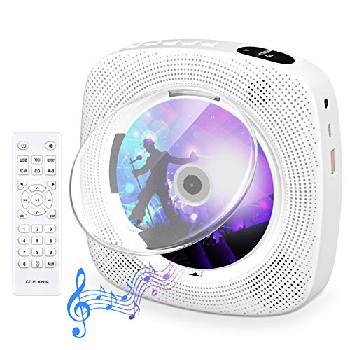Tragbarer CD Player mit Bluetooth, Gueray Wandmontierbares CD Player Eingebaute HiFi-Lautsprecher mit LCD-Bildschirm, Home Audio Boombox FM-Radio USB MP3-Musik-Player (Weiß) von Gueray