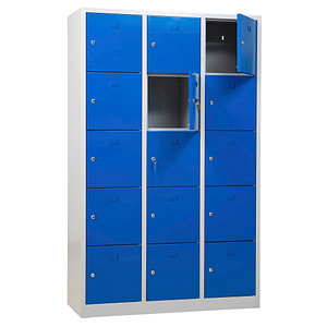 Gürkan Schließfachschrank lichtgrau, enzianblau 106976, 15 Schließfächer 119,0 x 45,0 x 190,0 cm von Gürkan