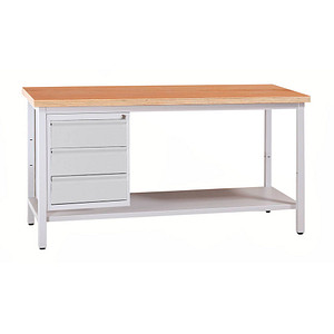 Gürkan Werkbank lichtgrau 3 Schubladen 160,0 x 60,0 x 84,0 cm von Gürkan