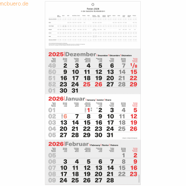 Güss 3-Monatskalender 23,5x48,5cm Kalendarium 2026 Güss 3-Monatskalender 23,5x48,5cm Kalendarium 2026 von Güss