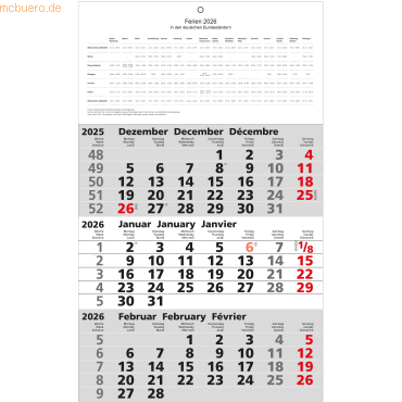 Güss 3-Monatskalender 30x52cm Kalendarium 2026 Güss 3-Monatskalender 30x52cm Kalendarium 2026 von Güss
