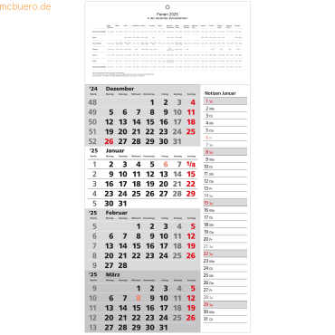 Güss 4-Monatskalender 30x53cm 2-farbig Kalendarium 2024 von Güss