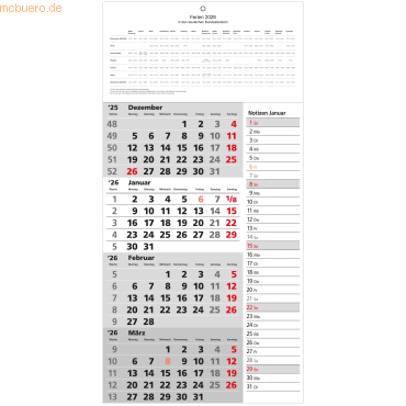 Güss 4-Monatskalender 30x53cm 2-farbig Kalendarium 2026 Güss 4-Monatskalender 30x53cm 2-farbig Kalendarium 2026 von Güss