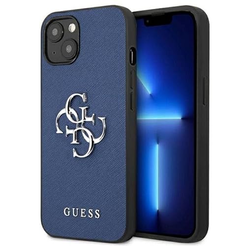Guess GUHCP13SSA4GSBL Hülle für iPhone 13 Mini 5.4" mit Saffiano 4G Logo Metall Blau von GUESS