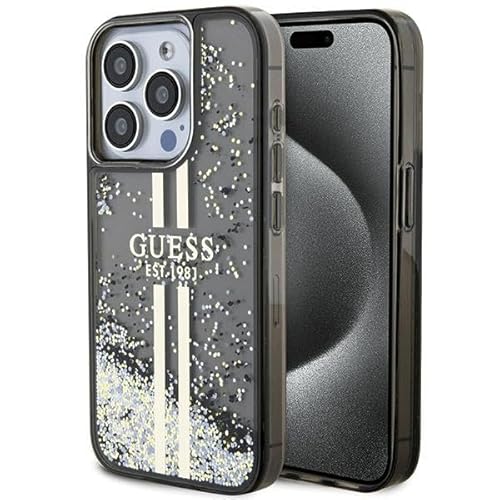 Guess GUHCP15LLFCSEGK Hülle für iPhone 15 Pro 6.1" Schwarz hardcase Liquid Glitter Gold Stripes von GUESS