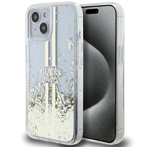 Guess GUHCP15SLFCSEGT Hülle für iPhone 15/14 / 13 6.1" transparent hardcase Liquid Glitter Gold Stripes von GUESS