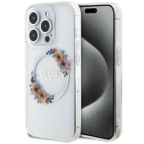 Guess GUHMP15XHFWFCT Hülle für iPhone 15 Pro Max 6.7" transparent hardcase IML Flowers Wreatch von GUESS
