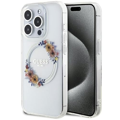 Guess GUHMP15XHFWFCT Hülle für iPhone 15 Pro Max 6.7" transparent hardcase IML Flowers Wreatch von Guess