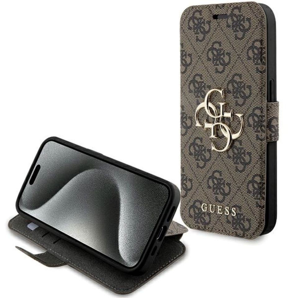 Guess Handyhülle Bookcase Cover iPhone 15 Pro Max braun Logo goldfarben 6,7 Zoll, Kantenschutz Guess Handyhülle Bookcase Cover iPhone 15 Pro Max braun Logo goldfarben 6,7 Zoll, Kantenschutz von Guess