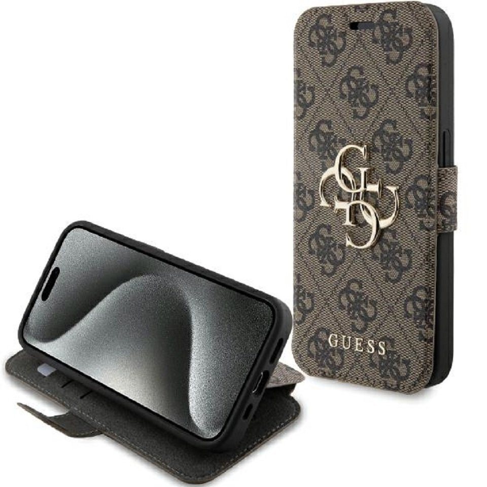 Guess Handyhülle Bookcase Cover iPhone 15 Pro braun Logo goldfarben aufstellbar 6,1 Zoll, Kartenfach Guess Handyhülle Bookcase Cover iPhone 15 Pro braun Logo goldfarben aufstellbar 6,1 Zoll, Kartenfach von Guess