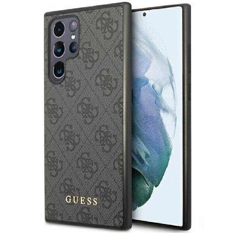 Guess Handyhülle Case Galaxy S24 Ultra Kunstleder grau Logo goldfarbig 6,8 Zoll, Kantenschutz von Guess