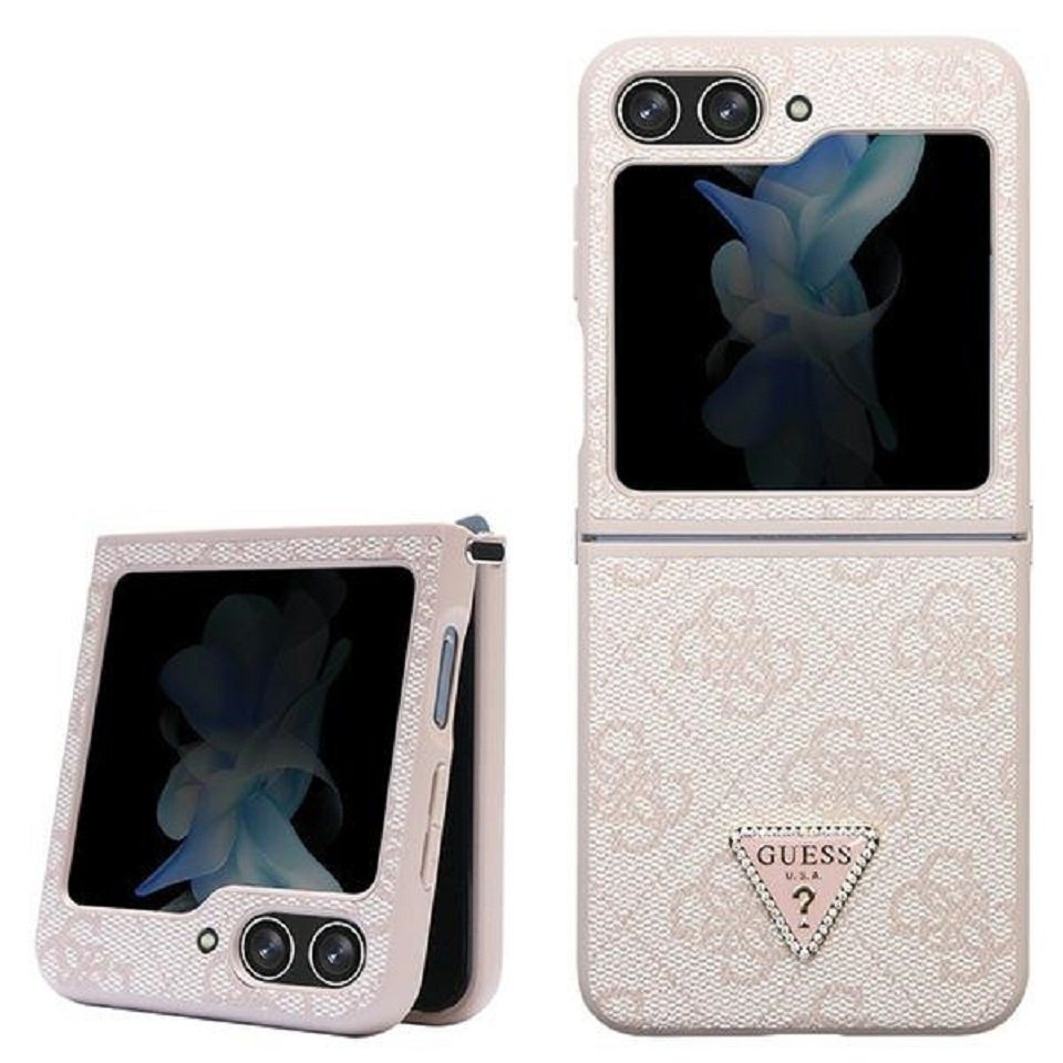 Guess Handyhülle Case für Galaxy Z Flip 5 Kunstleder rosa Triangle Strass 6,7 Zoll, Kantenschutz von Guess