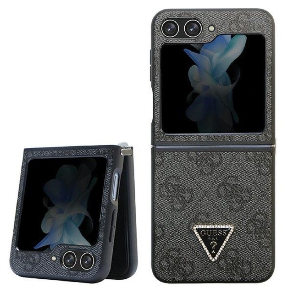 Guess Handyhülle Case für Galaxy Z Flip 5 Kunstleder schwarz Triangle Strass 6,7 Zoll, Kantenschutz von Guess