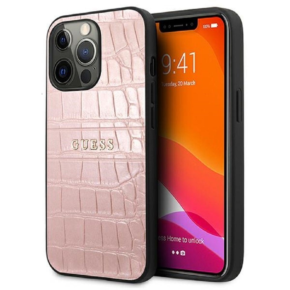 Guess Handyhülle Case iPhone 13 Pro Krokodiloptik Kunstleder rosa pink 6,1 Zoll, Kantenschutz Guess Handyhülle Case iPhone 13 Pro Krokodiloptik Kunstleder rosa pink 6,1 Zoll, Kantenschutz von Guess