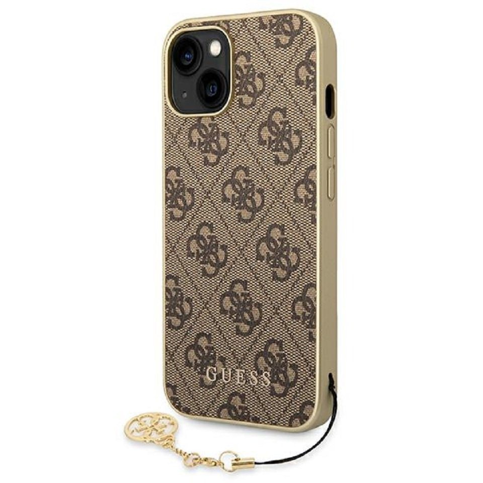 Guess Handyhülle Case iPhone 14 Plus Kunstleder braun mit Kette goldfarbig 6,7 Zoll, Kantenschutz von Guess