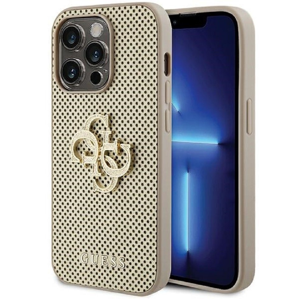 Guess Handyhülle Case iPhone 15 Pro Glitter Kunstleder goldfarben Metallogo 6,1 Zoll, Kantenschutz Guess Handyhülle Case iPhone 15 Pro Glitter Kunstleder goldfarben Metallogo 6,1 Zoll, Kantenschutz von Guess