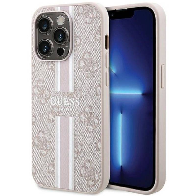Guess Handyhülle Case iPhone 15 Pro Kunstleder rosa MagSafe kompatibel 6,1 Zoll, Kantenschutz von Guess