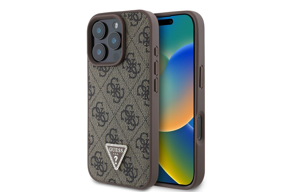 Guess Handyhülle GUESS Case iPhone 16 Pro Max Strass Triangle Logo Hülle Cover braun Guess Handyhülle GUESS Case iPhone 16 Pro Max Strass Triangle Logo Hülle Cover braun von Guess