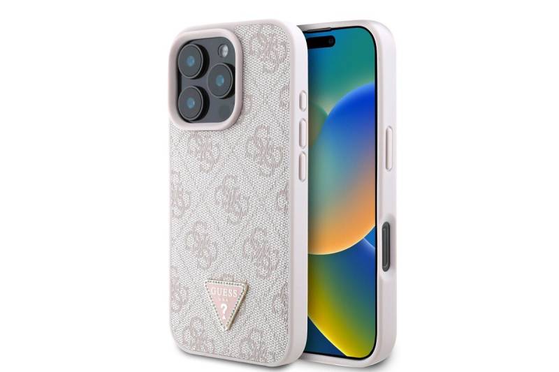 Guess Handyhülle GUESS Case iPhone 16 Pro Strass Triangle Logo Hülle Cover rosa von Guess