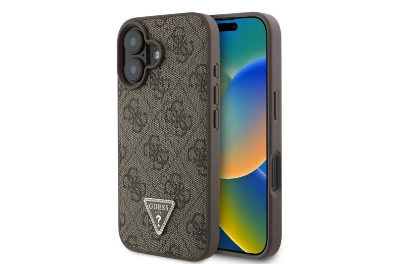 Guess Handyhülle GUESS Case iPhone 16 Strass Triangle Logo Hülle Cover braun von Guess