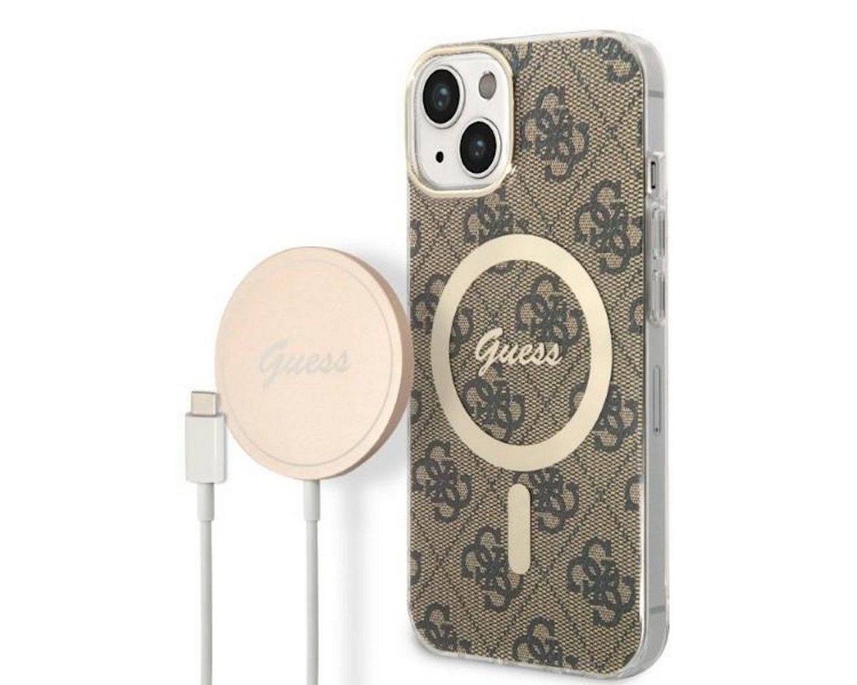 Guess Handyhülle GUESS Schutzhülle für Apple iPhone 14 Plus Hard Case 4G Print MagSafe Cover Etui Braun von Guess