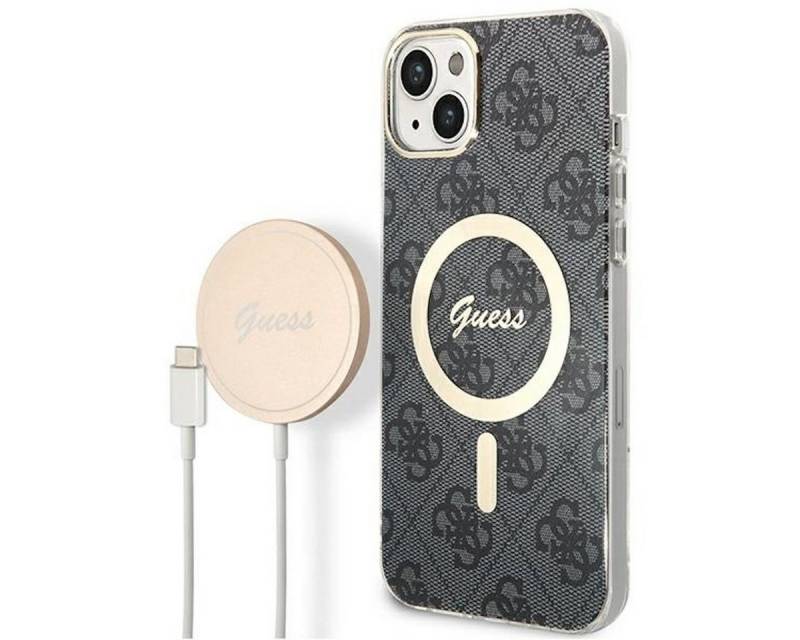 Guess Handyhülle GUESS Schutzhülle für Apple iPhone 14 Plus Hard Case 4G Print MagSafe Cover Etui Schwarz von Guess