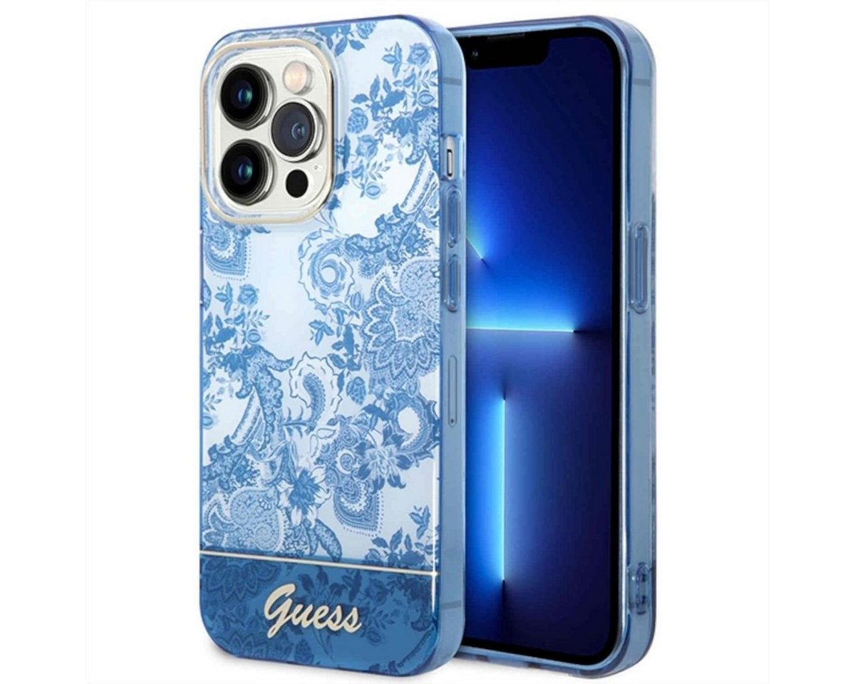 Guess Handyhülle GUESS Schutzhülle für Apple iPhone 14 Pro Cover Etui Hard Case Niebieski Blau von Guess