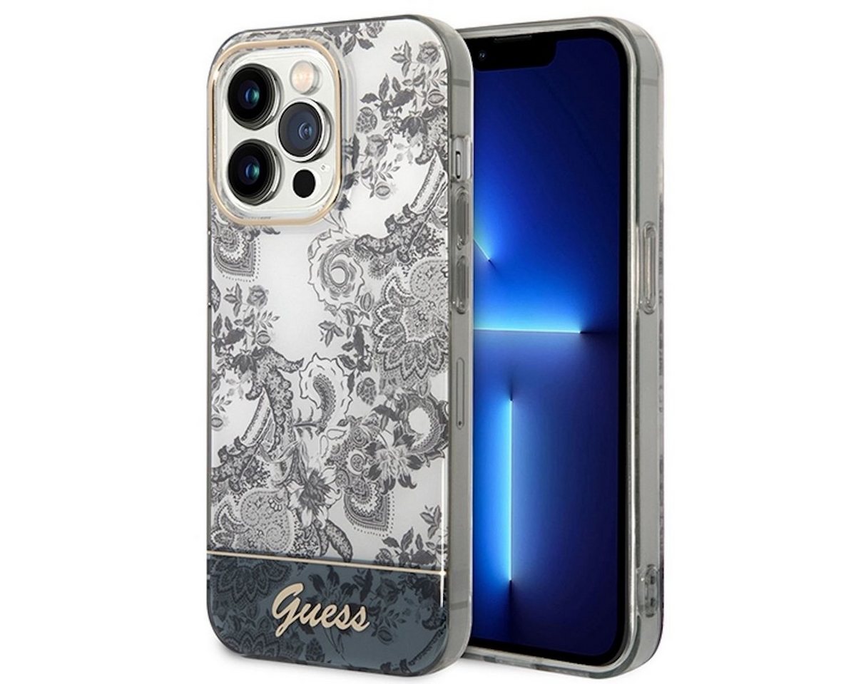 Guess Handyhülle GUESS Schutzhülle für Apple iPhone 14 Pro Cover Etui Hard Case Porcelain Collection Schwarz von Guess