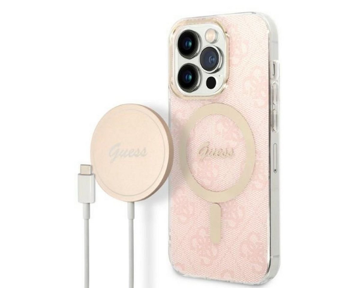 Guess Handyhülle GUESS Schutzhülle für Apple iPhone 14 Pro Hard Case 4G Print MagSafe Cover Etui Rosa von Guess