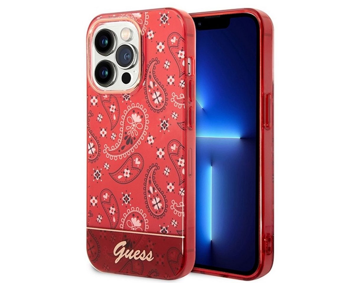 Guess Handyhülle GUESS Schutzhülle für Apple iPhone 14 Pro Max Cover Etui Hardcase Bandana Paisley Rot von Guess